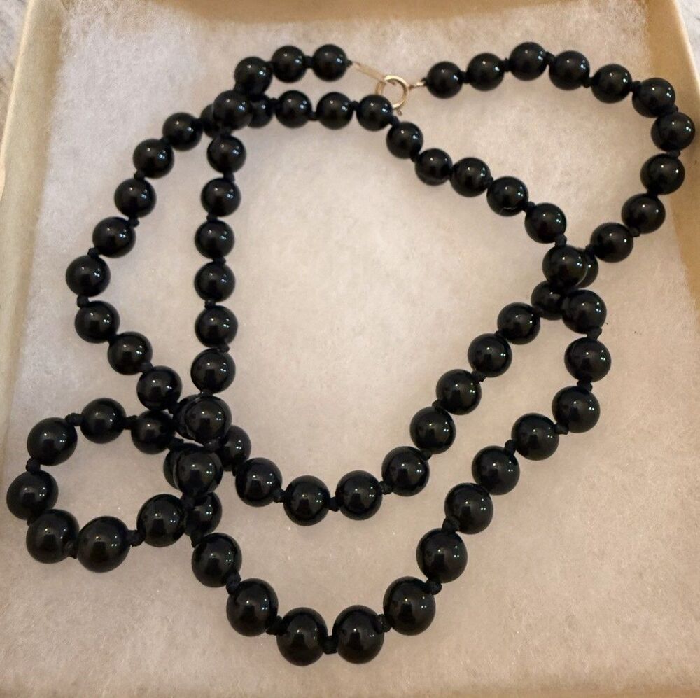 Vintage 10K Gold Hand-Knotted Black Pearl Necklace Imperial World Inc Rare MP